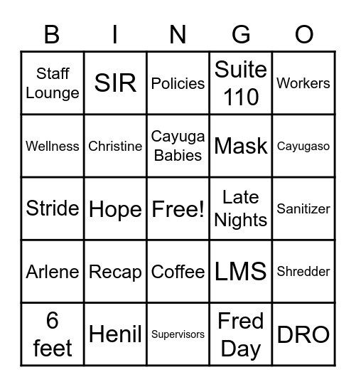 Cayuga Bingo Card