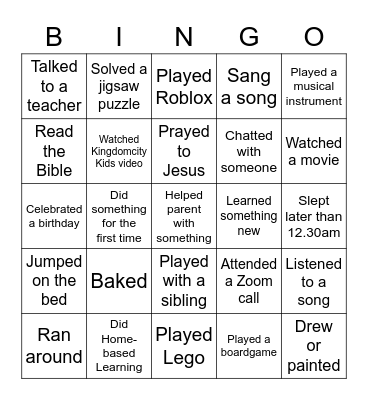 Kingdomcity Kids (27 June) Bingo Card