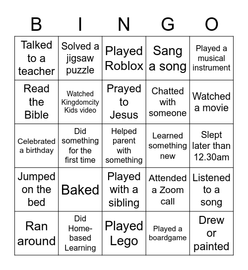 Kingdomcity Kids (27 June) Bingo Card