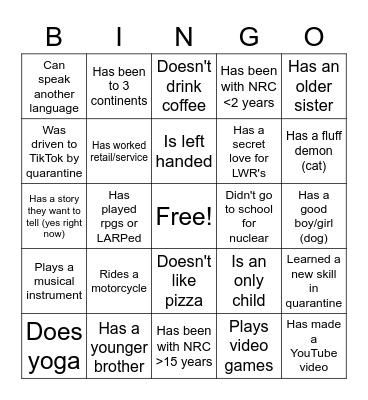 Get to Know UART! Bingo Card