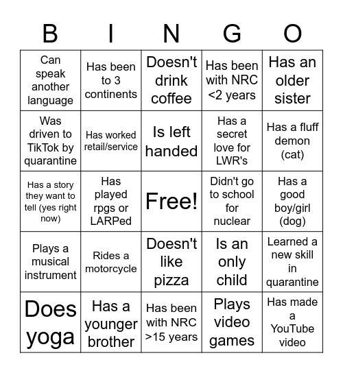 Get to Know UART! Bingo Card