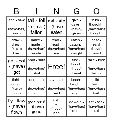 SOL3 - ele - Unit 7 - Irregular Verbs (3 forms) Bingo Card