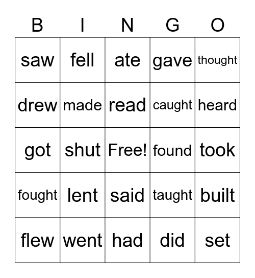 SOL3 - ele - Unit 7 - Irregular Verbs (past tense only) Bingo Card
