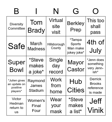 VSG Virtual All-Staff Meeting Bingo 3: COVID Chaos Bingo Card