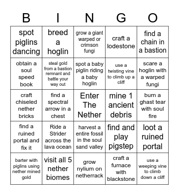 Nether Bingo Card