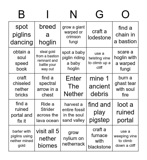 Nether Bingo Card