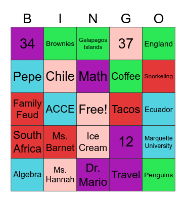 WELCOME!! Bingo Card