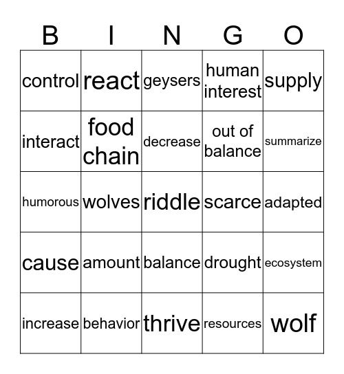 Unit 2 - Nature's Balance    3rd grade Bingo Card