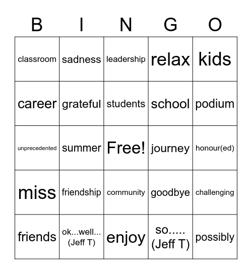 Retirement Bingo Card