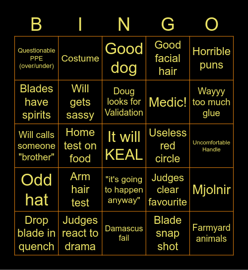 Forged in Fire Bingo Card