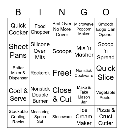 Pampered Chef Bingo Card