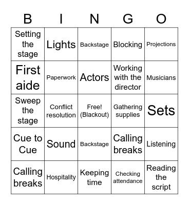 Stage Manager Bingo Card