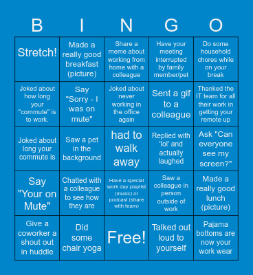 Remote Work Bingo Card