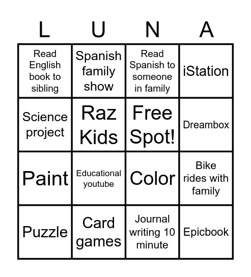 Olivia Bingo Card Bingo Card