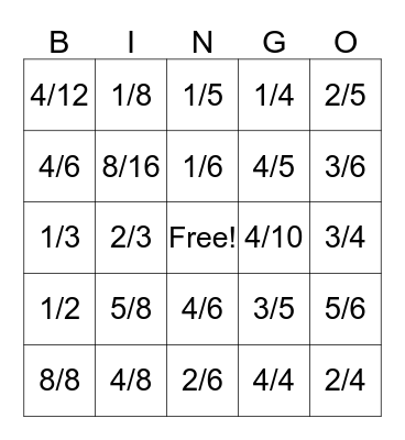 Fraction Bingo Card