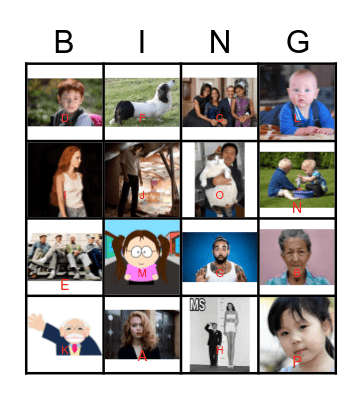 Description Bingo w/ letters Bingo Card