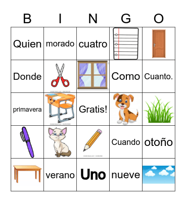 Bingo En Español Bingo Card