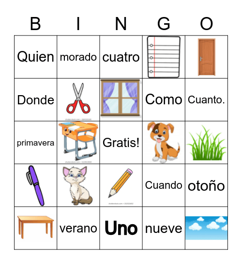 Bingo En Español Bingo Card