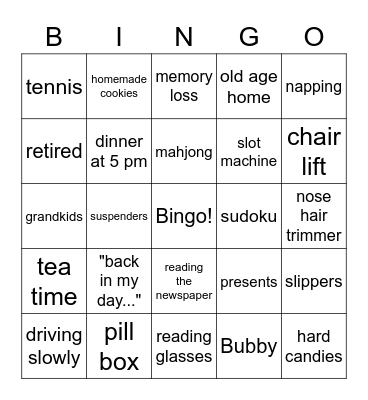 Gimmel Grandparents Bingo Card