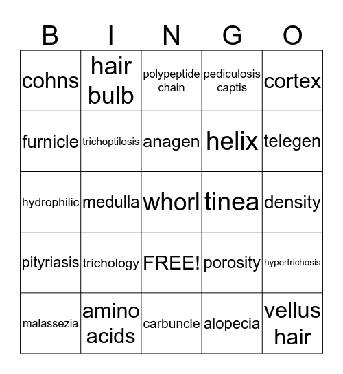 properties of hair Bingo Card