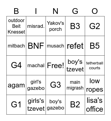 Machane Stone Bingo Card