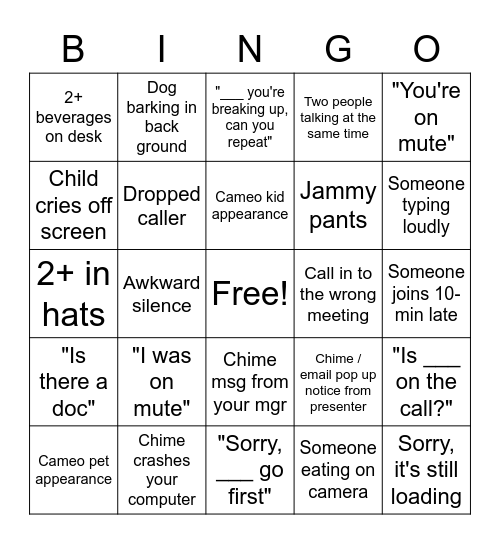 Chime Meeting Bingo Card