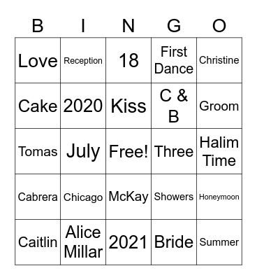 Caitlin's Bridal Shower Bingo Card
