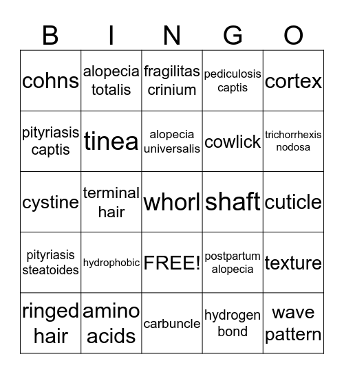 properties of hair Bingo Card