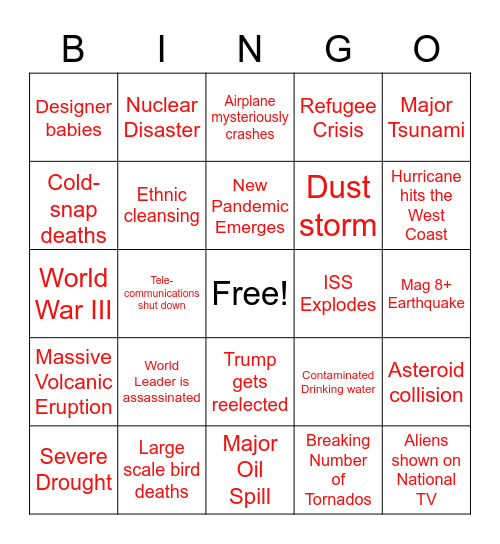 Kevin's Wacky End of the World Card Set Bingo Card