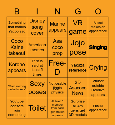 Coco Kiryu 3D debut bingo Card
