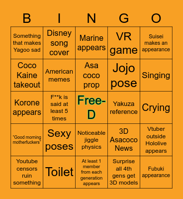 Coco Kiryu 3D debut bingo Card