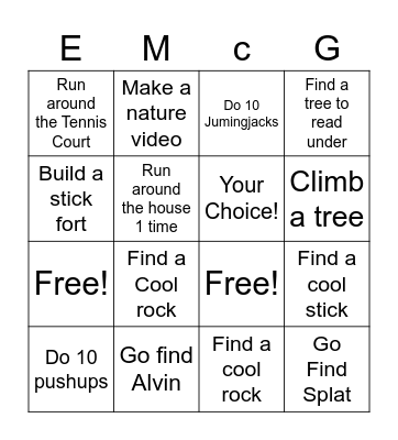 Nature Bingo Card