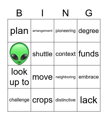 Vocabulary Bingo Card