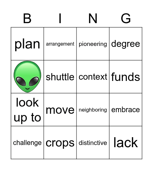 Vocabulary Bingo Card