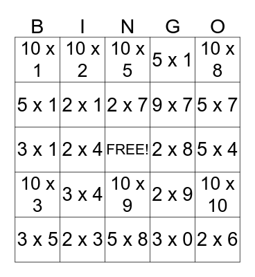 Multiplication Bingo ! Bingo Card