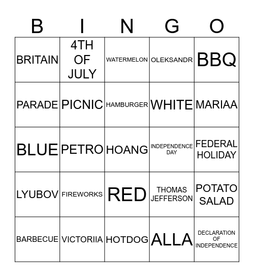 Untitled Bingo Card