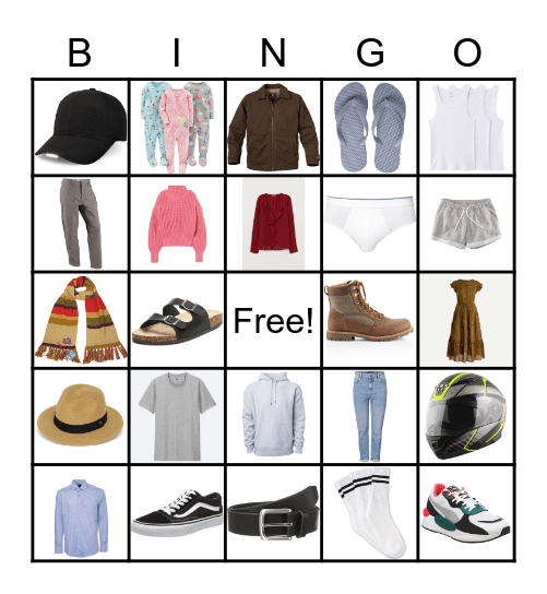 Clothes Bingo Card
