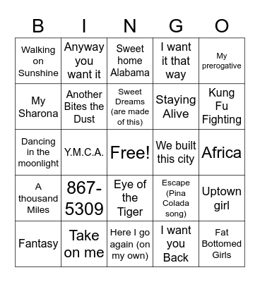 Hailey's Music Bingo (All Generations) Bingo Card