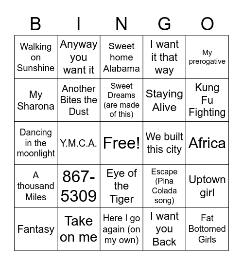 Hailey's Music Bingo (All Generations) Bingo Card