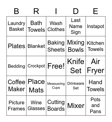 Lexi's Bridal Shower Bingo Card
