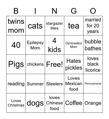 Nicki's Bingo Card