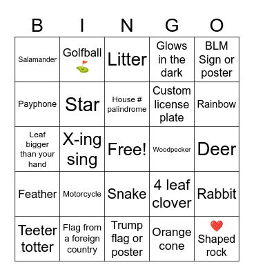 Poconos scavenger hunt! Bingo Card