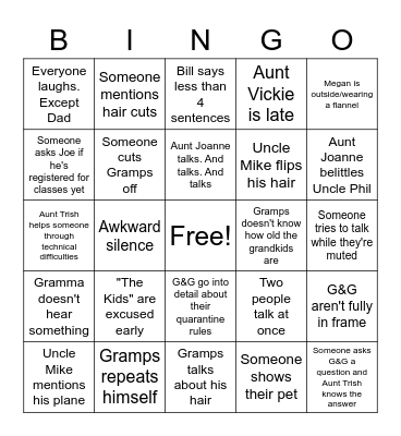 McGinnis Family Zoom Bingo Card