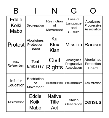 Rights & Freedoms Bingo Card