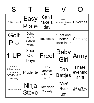 Steve O BingO Card