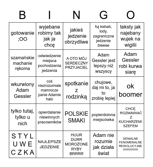 WŚCIEKŁE GARY Bingo Card