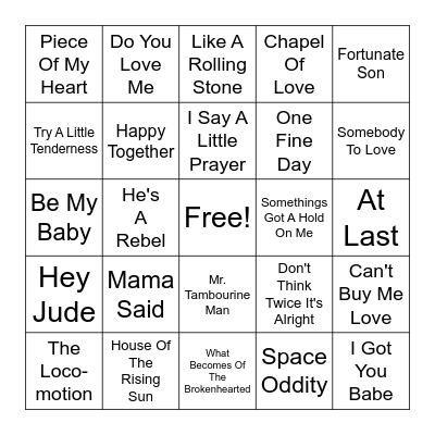 Musical Bingo 60s Mega Hits Bingo Card