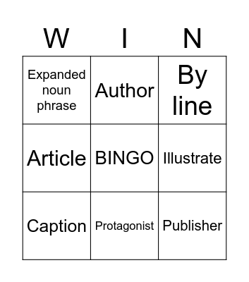 Vocabulary Bingo Card