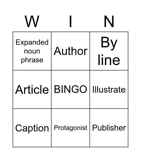 Vocabulary Bingo Card