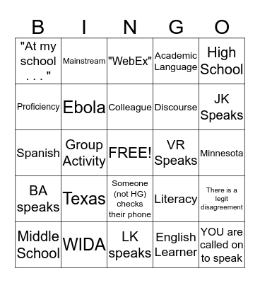 Buzz Word Bingo Card